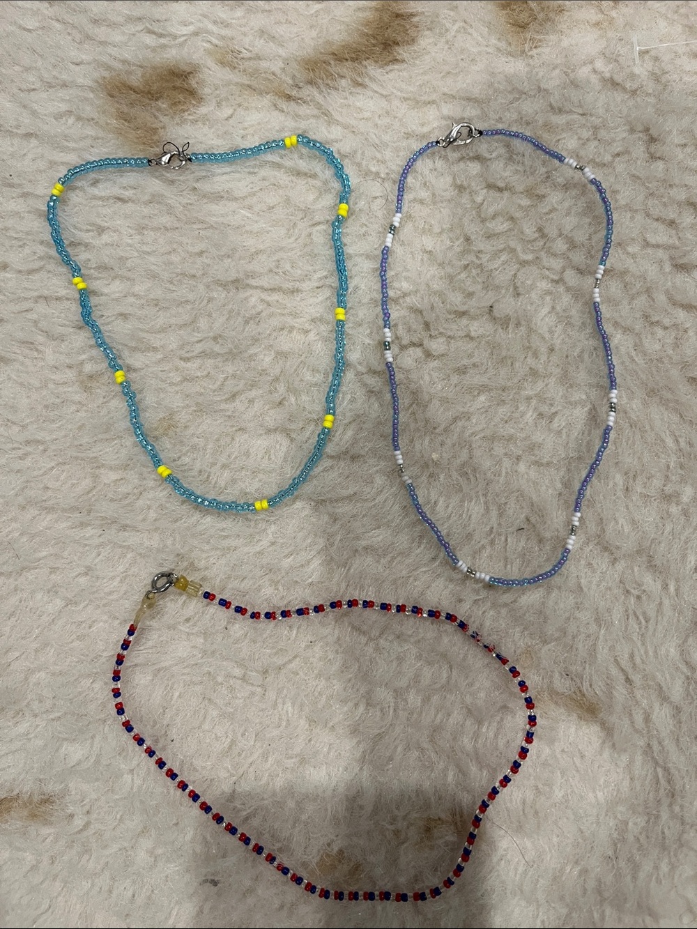 3 Set Handmade Beaded Kids Necklace Set - Blue, Light Blue & Red